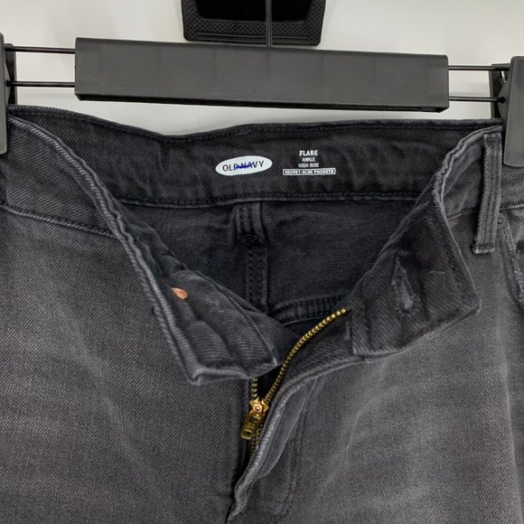 Old Navy Jeans Flare Ankle High Rise Gray Slim Pocket Raw Hem NWT - Picture 5 of 10